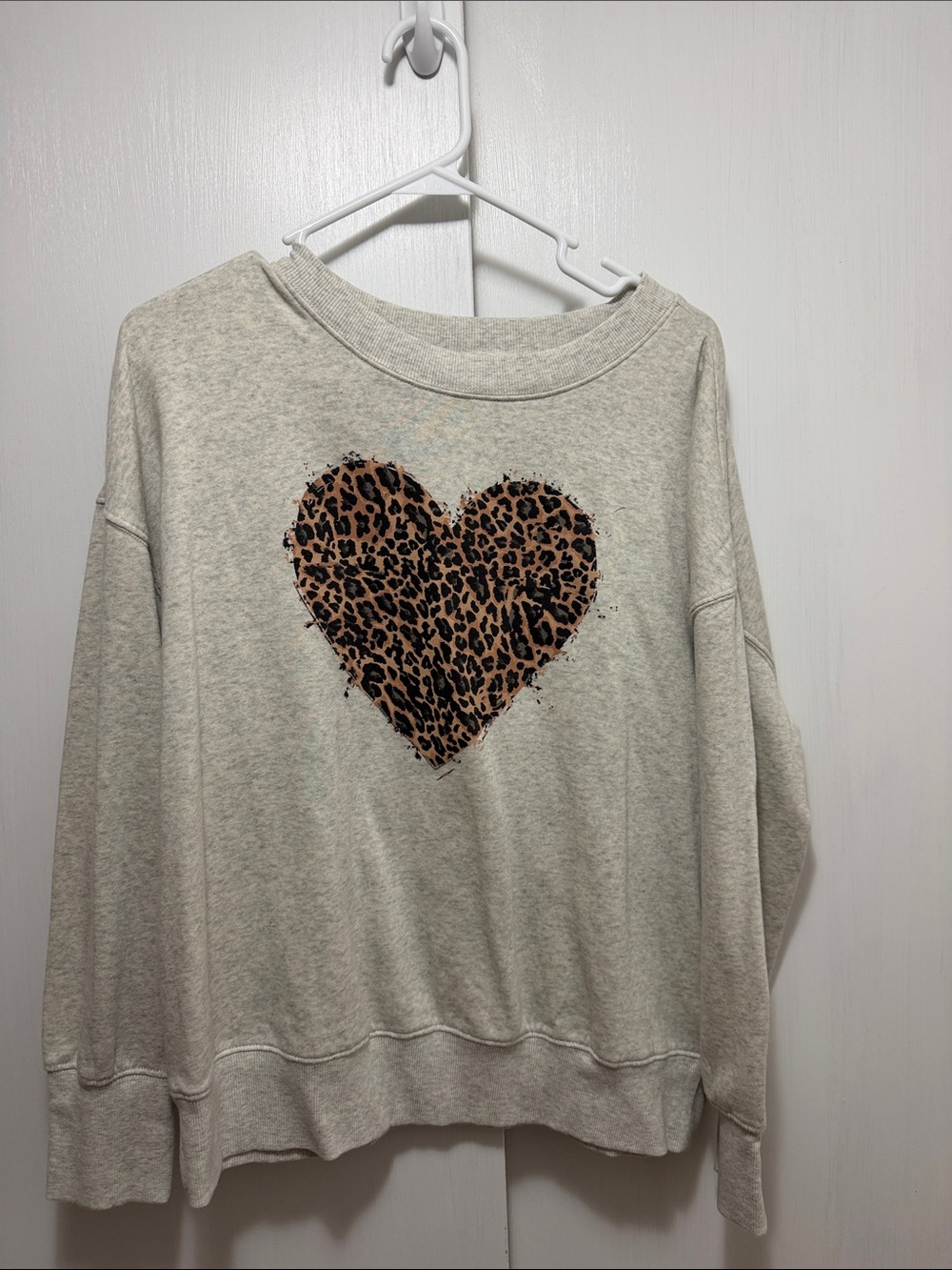 Maurices Cream Pullover with Leopard Heart